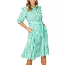 Shirt Dress Green & White Stripe Size AU26  US22. BNWT.