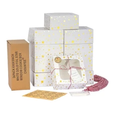 24 Pack 6x6x3 Christmas Cookie Boxes with Window Gold Foil Star Treat Boxes