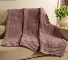 Barefoot Dreams CozyChic 45x60 Stacked Rib Border Blanket Sable 45x60 New
