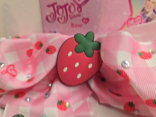 Jojo Siwa Hair Bow Strawberry Design With Hearts And Rhinestone Nickelodeon New - Picture 2 of 5