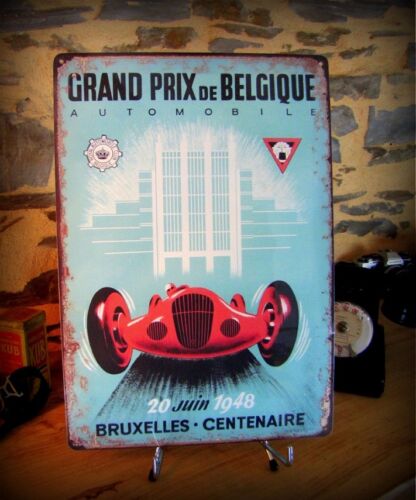plaque méta 40x30cm reproduction ancienne affiche grand prix auto de Belgique  - Bild 1 von 1