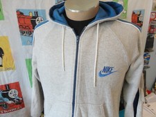 Vintage Nike Hoodie Sweatshirt Mens S Gray Blue Tag Full Zip 80's Swoosh