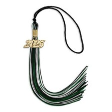 Endea Graduation Black/Hunter Green/White Mixed Color Tassel With Gold Date Drop