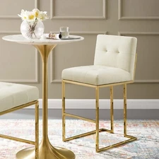 Modway Privy Gold Stainless Steel Performance Velvet Bar Stool in Gold Ivory