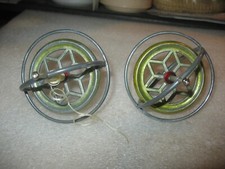 Lot of 2 Vintage Gyroscope Metal Spinning Top Red Center Classic Toy