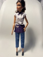 Brunette Barbie Chef Doll in a Chef's Jacket and Blue Pants B8 