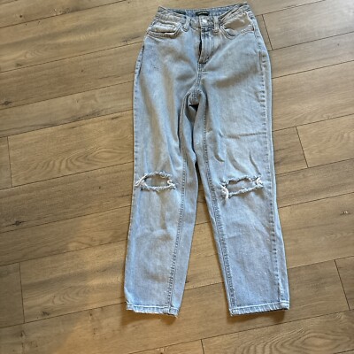 Womens Super-High Rise Distressed Curvy Mom Size 0 Jeans Wild Fable Light Blue
