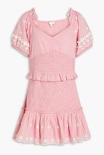 NWT Loveshackfancy Jarrah shirred Swiss-dot cotton mini dress L