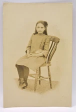 Antique - Early RPPC - Real Photo Postcard - Girl in Wooden Chair - Portrait
