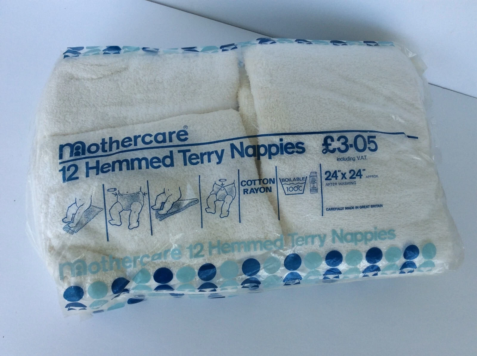 VINTAGE NIP Hemmed Cotton & Rayon Cloth Diapers Nappies Made in Great Britain