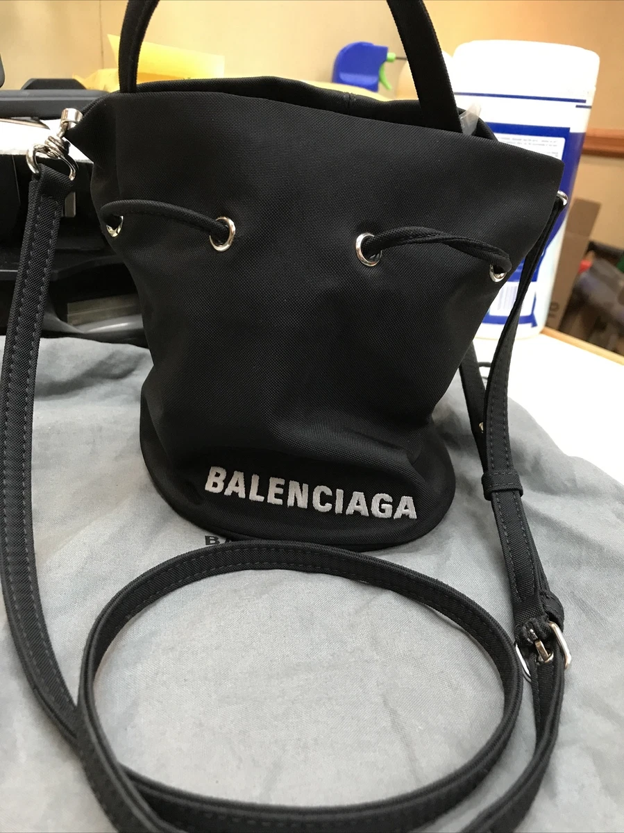 BALENCIAGA, 'Wheel' logo print drawstring nylon bucket bag, Women