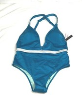 Victoria's Secret Swimsuit M Blue Cosmo Shine Strap Montanita Plunge One Piece