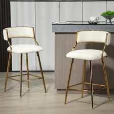 Set of 2 Bar Stools 26'' Counter Height Corduroy Bar Chair Kitchen Dining Chairs