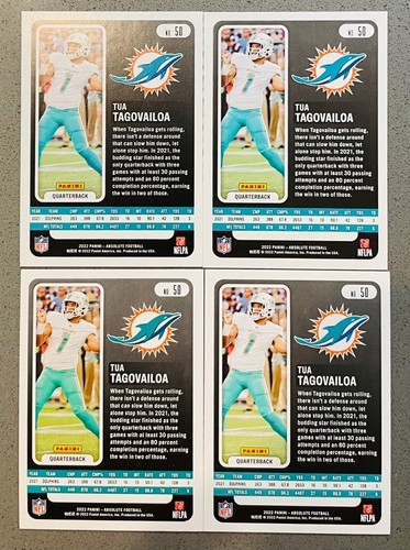 4x Lot 2022 Panini Absolute Football #50 Tua tagovailoa Base Card Dolphins - Bild 2 von 2