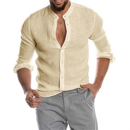 Herren Freizeit Lose Leinen Cardigan Shirt Ständer Kragen Langarm Blusen Tops - Bild 42 von 88