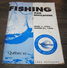 1993-94 Quebec Canada Fishing Laws License Info. Fish Main Regulations Booklet