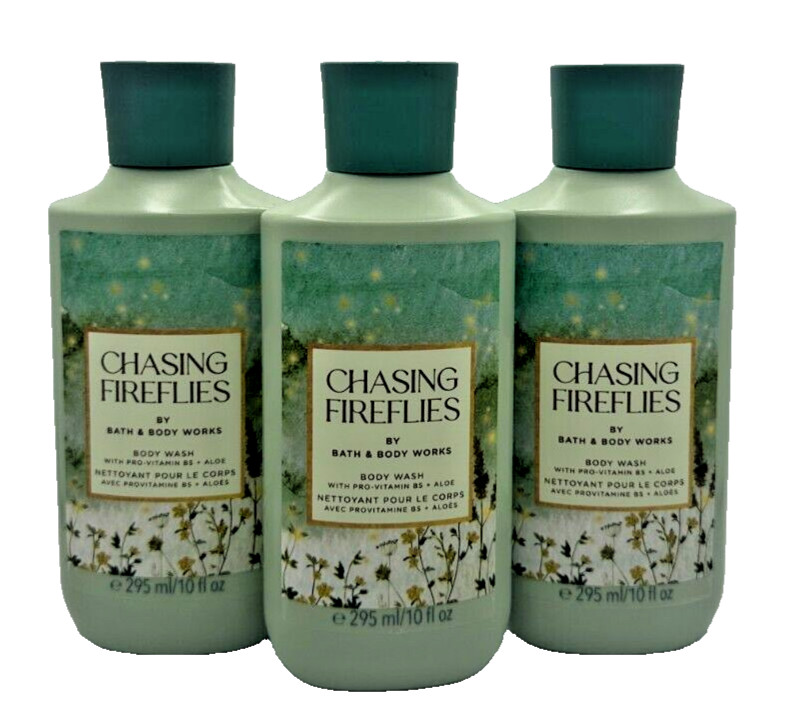 Bath & Body Works LOT 3 Chasing Fireflies Body Wash Shower Gel 10 oz Vit B5 Aloe
