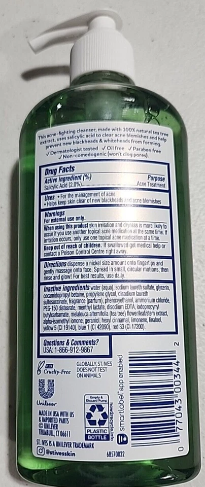 ST. IVES ÁRBOL DE TÉ CONTROL DEL ACNÉ LIMPIADOR DIARIO LIMPIEZA DEL ACNÉ 8 FL. OZ - JUEGO DE 2 NUEVO Foto 2 de 3