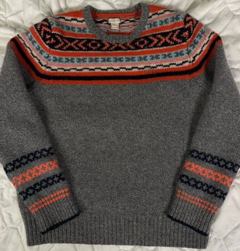 J.Crew Nordic Sweater Lambswool Fair Isle Apres Ski Childrens XL Grey Orange - Picture 2 of 9
