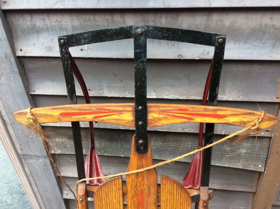 Rare Vintage Wood / Metal Lightning Guider 46” Snow Sled - No. 122 1/2 - Good - Image 2 of 4