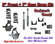 5" / 7" Drop Lowering Kit+SHOCKS FOR 2014 - 15 Chevy Silverado / GMC Sierra 1500