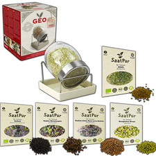 Sprossenglas Set + 5x Bio Keimsprossen Microgreens Keimsaat Keimgerät Set Top