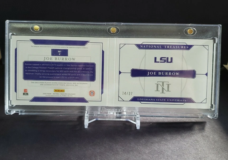 Joe Burrow 2020 National Treasures Collegiate Rookie Patch Auto Booklet 34/37 - Image 4 of 4