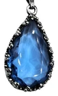 Vintage Pendant Necklace Blue Faceted Glass Teardrop Silver Tone Costume Jewelry