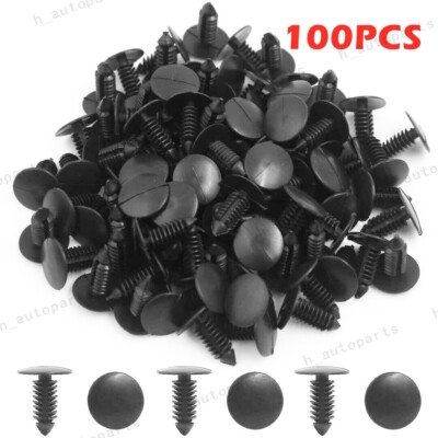 100Pack 8mm Bumper Clips Car Hole Plastic Rivets Fastener Fender Push Trim Pins
