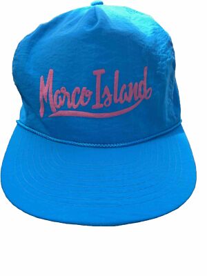 Marco Island Pink Script on Bright Blue Hat Cap Lightweight Snapback