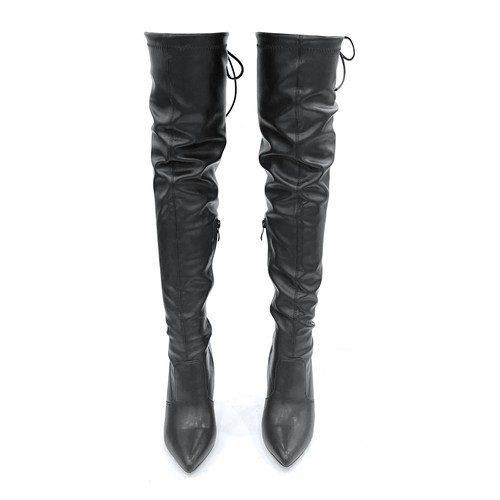 Glasur Damen elegante Overknee Stiefel seitlicher Reißverschluss mit skulpturalem Absatz - Bild 3 von 41
