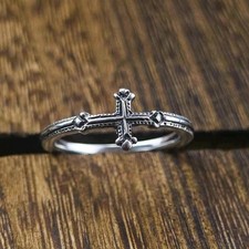 Handmade Solid Sterling Silver Cross Ring Ant...