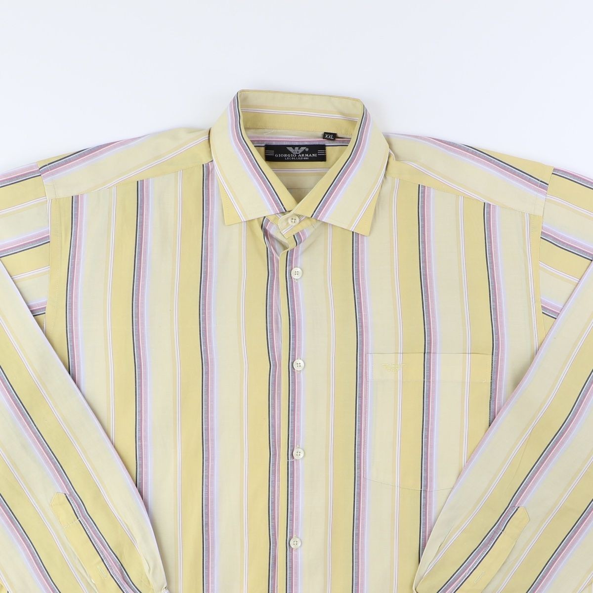 Armani Shirt Vintage Long Sleeved Striped Pattern Yellow Size Extra Extra Large