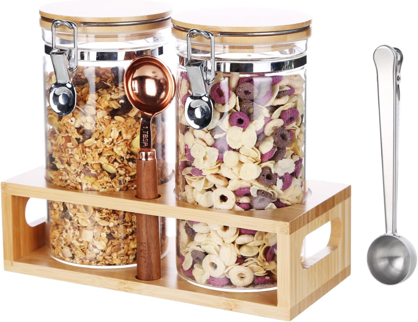 Barattoli per Chicchi Di Caffè in Vetro Borosilicato con Ripiano e Cucchiaio
