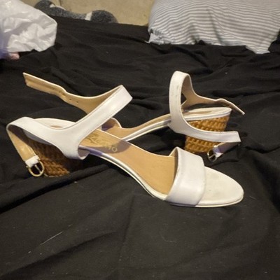 Salvatore Ferragamo White Strappy Block Heel Sandals Buckle Women s Size 8