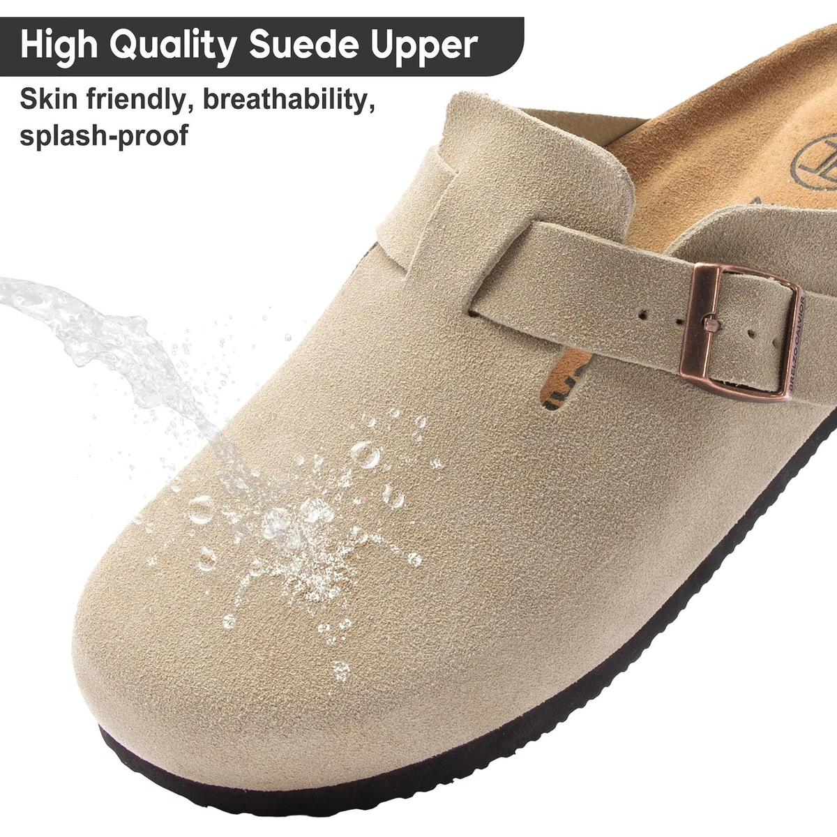Brelzo Calvior Women's Suede Clogs Men's Slip-On Leather Mules Non-Slip Potato