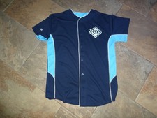 NEW Majestic Tampa Bay Rays Button Baseball Jersey patch XL dk&light Blue NEW