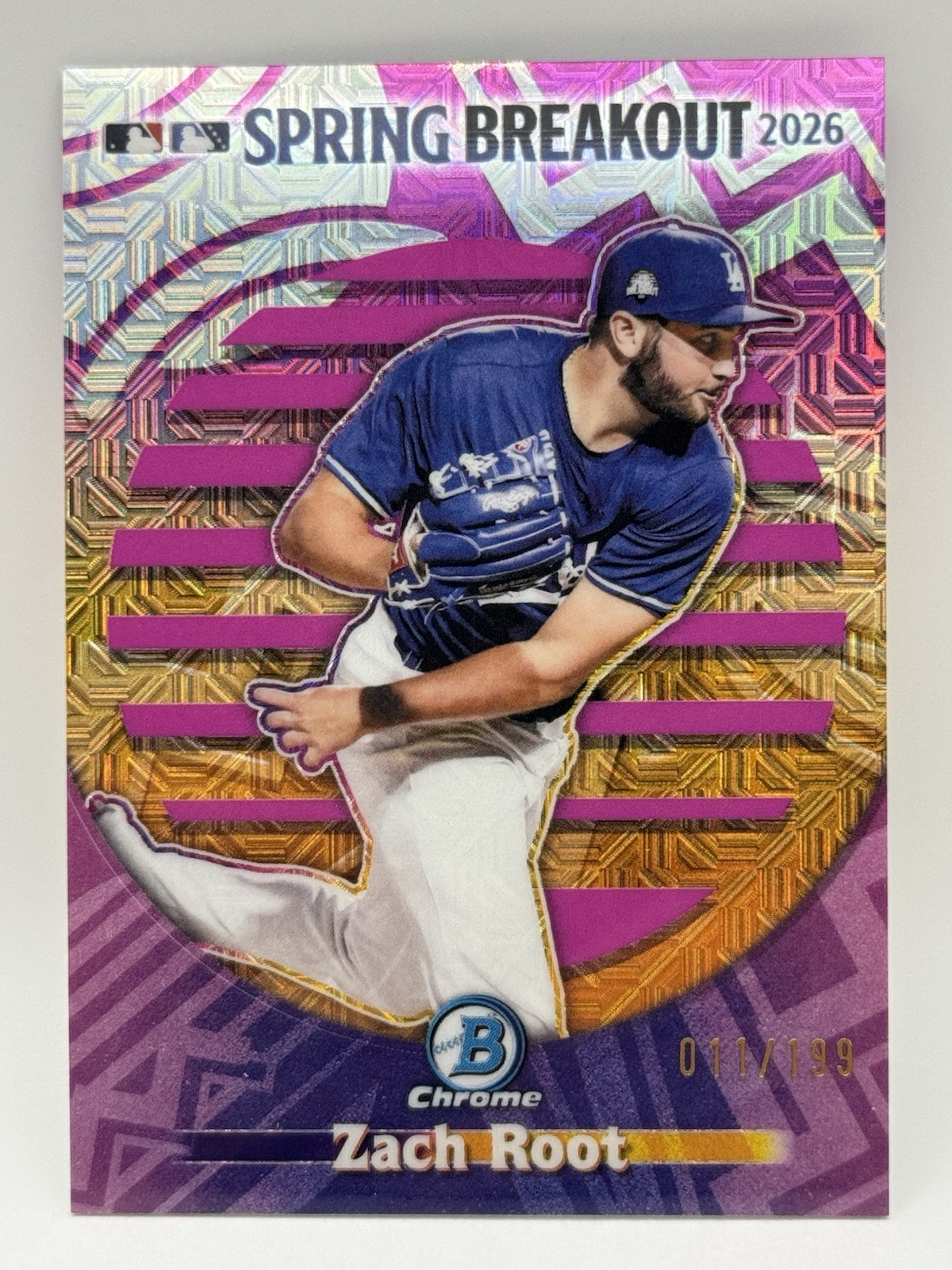 Zach Root /199 Fuschia Mojo Refractor Spring Breakout 2026 Bowman Chrome Dodgers
