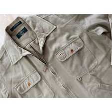 Orvis Mens Khaki Cotton Twill Full Zip Field Jacket Utility Coat Tan Size Large