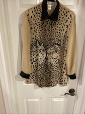 Vintage Diane Gilman Blouse 100 Silk Size Small Leopard Print Design 1980-1990