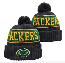 Green Bay Packers Beanie Knit Hat Winter Pom Thermal Fleece Lined Green Gold