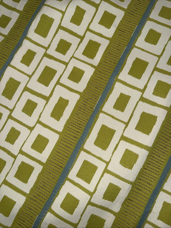 Mid-Century Vintage Woven Upholstery Fabric Geometric Shapes Lines Avocado Green - Image 2 of 4