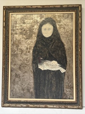 Fumiko Matsuda Painting Japanese Mid Century Modernism Listed Bird Woman Large