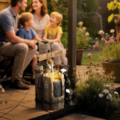 Outsunny 3-Tier 22.8'' Outdoor Waterfall Fountain with LED Lights, Pump