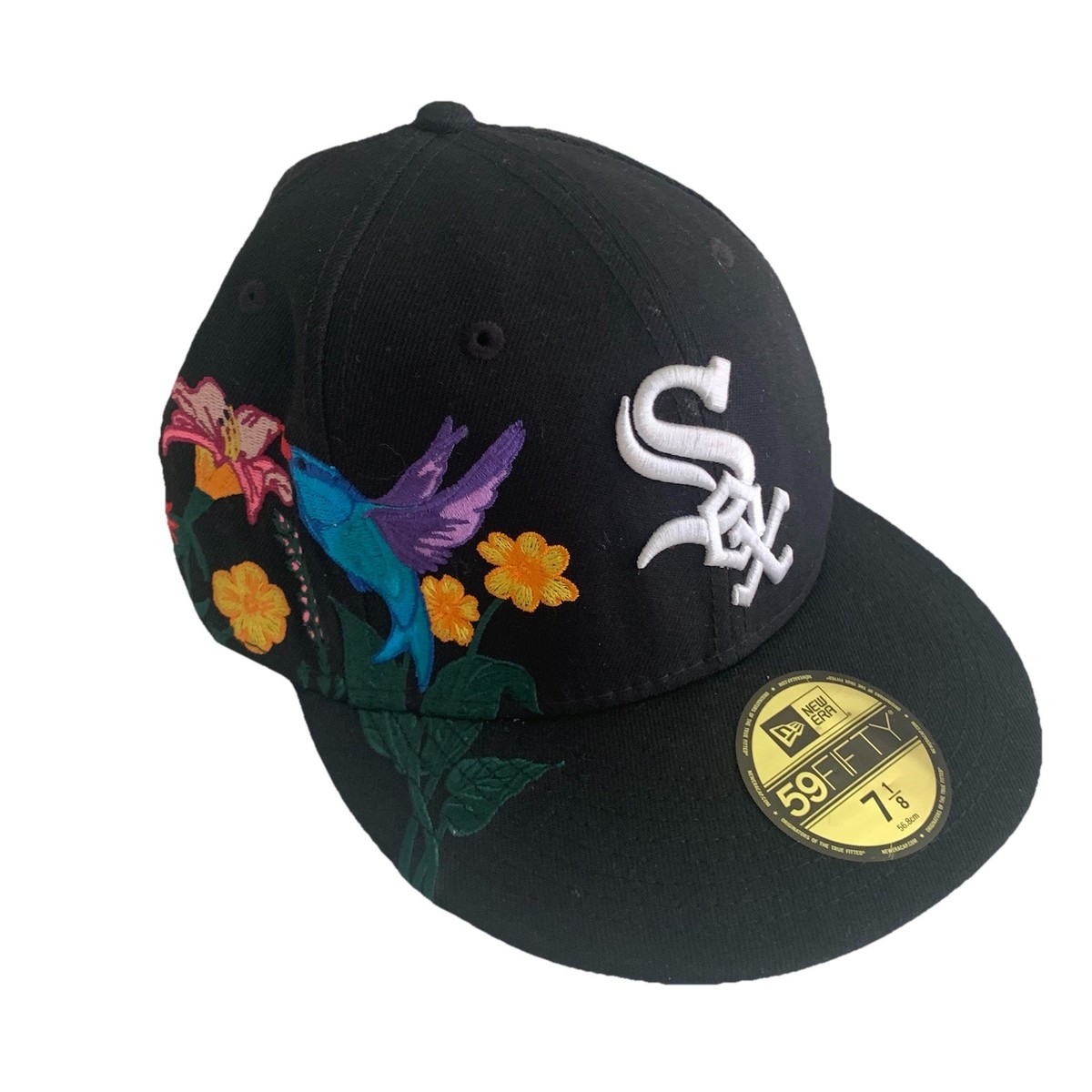 Chicago White Sox Hat New Era 59Fifty Baseball Cap Hummingbird Flower 1/8  READ