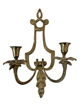 Ornate Vtg Brass  Double Candle Holder Wall Sconce Hollywood Regency Decor