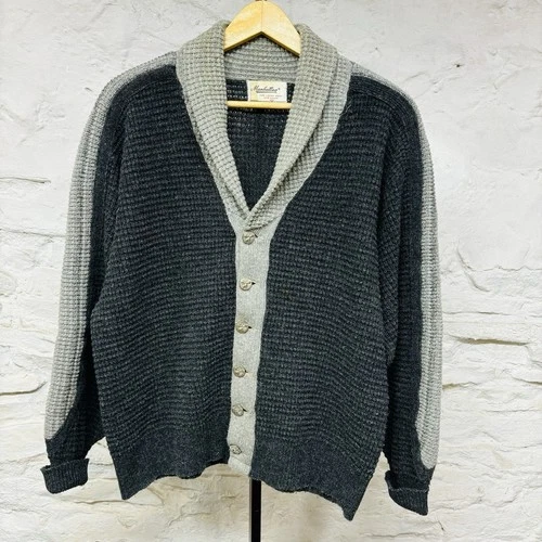 Manhattan Shawl Collar Lambs Wool Blend Waffle Knit Cardigan Sweater Vintage 60s