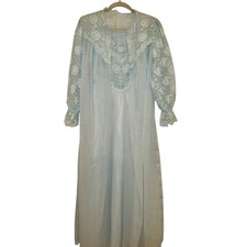 Vtg ShadowLine Nightgown Robe Peignoir Set Long Sheer Chiffon Nylon Sz M Blue