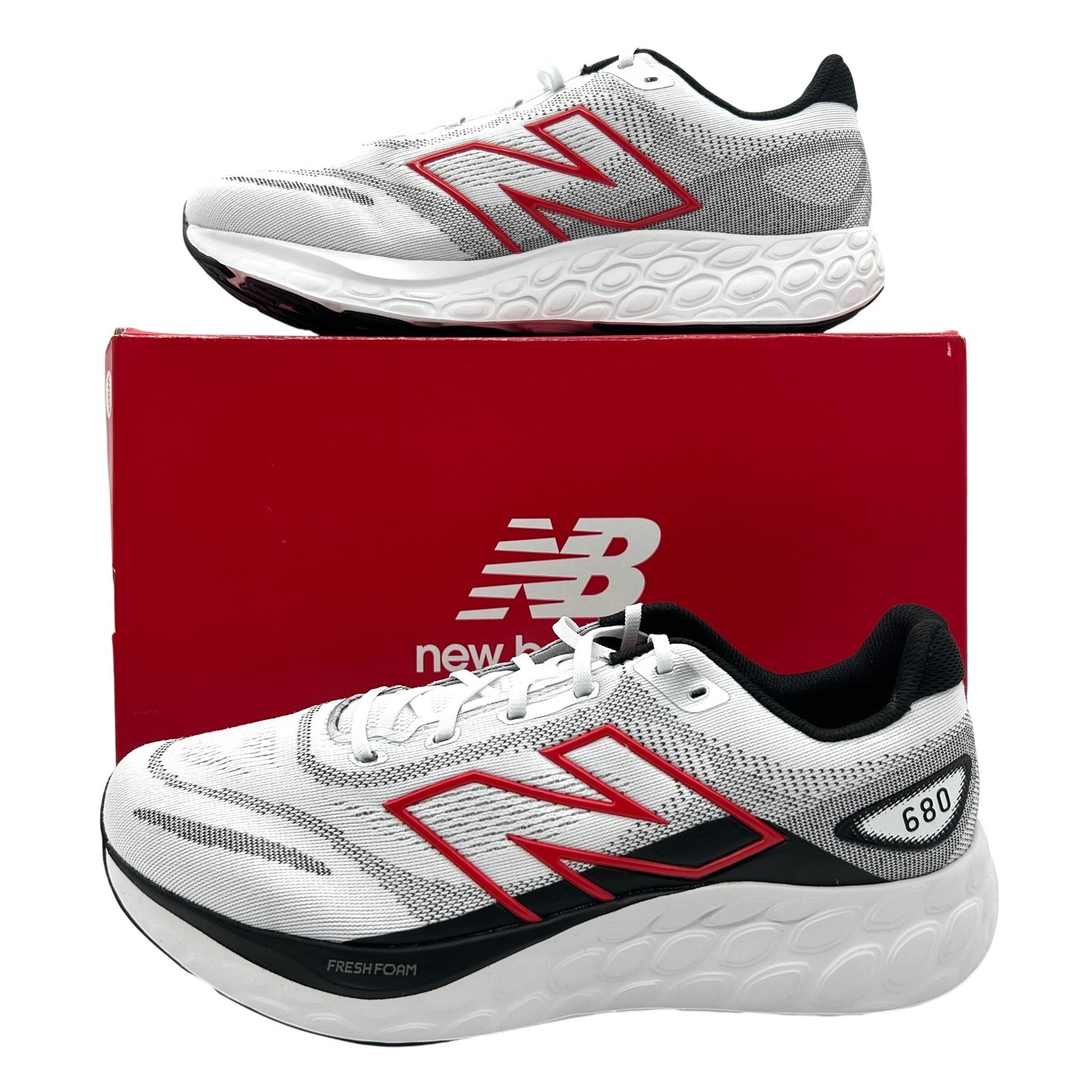 New Balance Fresh Foam 680v8 Shoes Men 10 4E Extra Wide White Black Red Sneakers