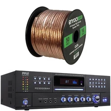 Pyle 4CH 4000W Bluetooth Home Audio Amplifier, 50 Feet 16 Gauge Speaker Wire